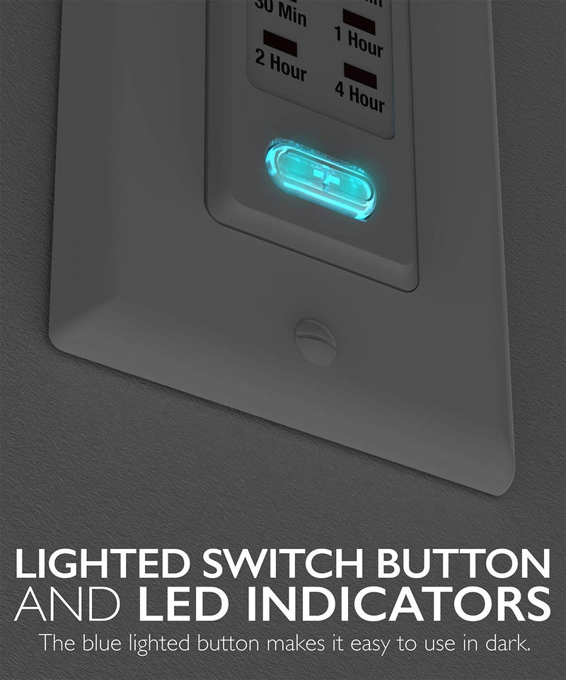 Fosmon Countdown Light Timer Switch for Bathroom, Heaters, 5-10-30-60 Min, 2-4 Hour Programmable in-Wall Timer Switch with 9 Settings 1875W, Neutral Wire Required, ETL Listed - Image 3
